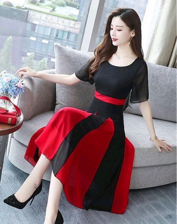 Elizy Women Black Plain  Red  KaliFlair Georgatte Maxi Dress - M
